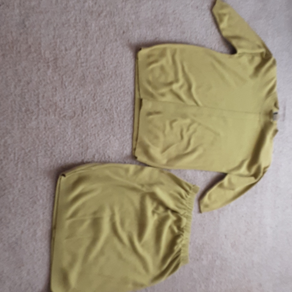 2 Piece Pea Green 3/4 Sleeve Length Top and Skirt